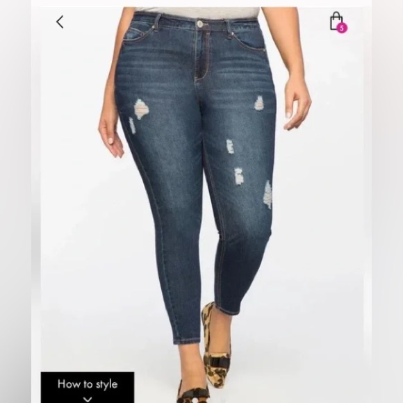 ELOQUII Classic Fit Peach Lift Distressed Skinny Jean - Picture 1 of 3